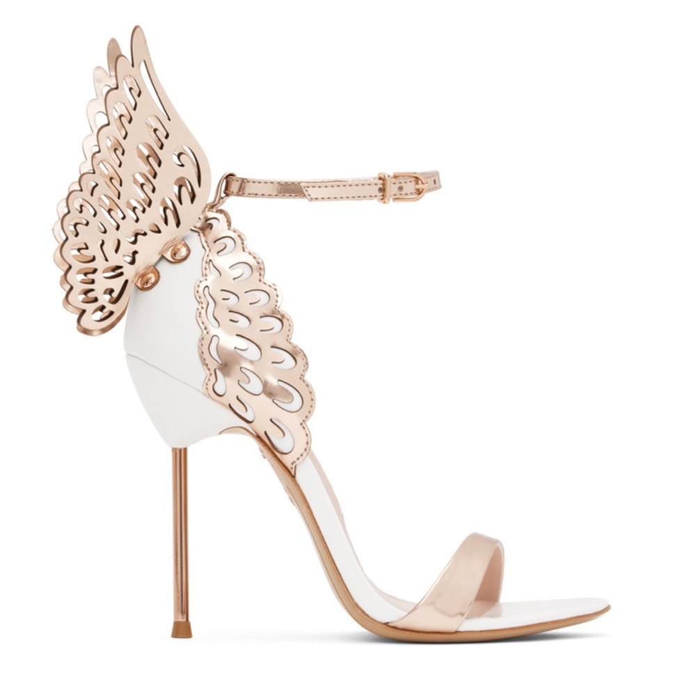 Sophia Webster Evangeline Butterfly Angel Wing Rose Gold Leather Sandal Heels 37